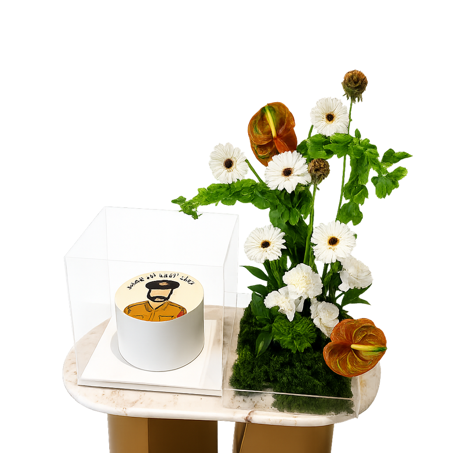 Luxury Floral Cake Gift Box with Fresh Flowers | Acrylic Flower & Cake Arrangement | Reema Bloom Boutique