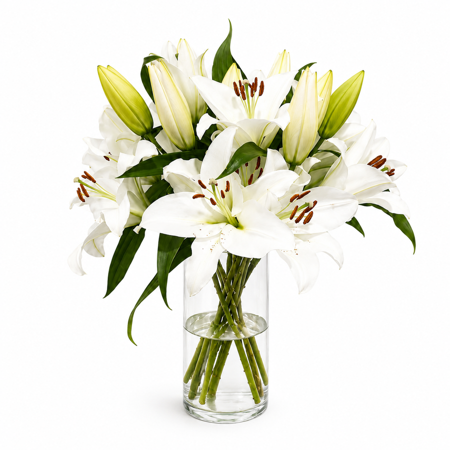 Elegant White Lily Vase Arrangement | Fresh Oriental Lilies