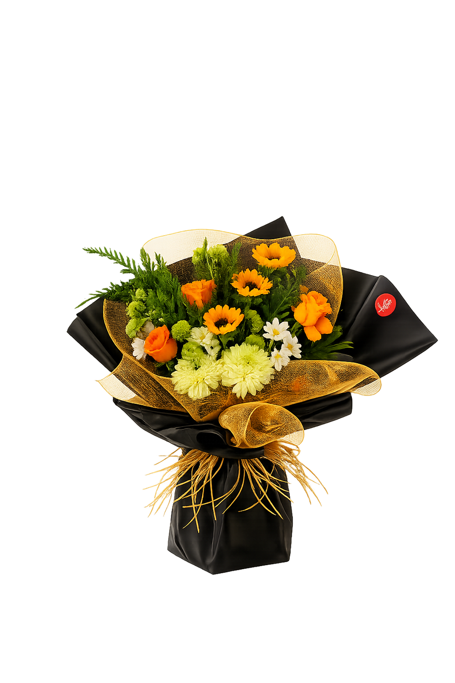 Golden Elegance Bouquet | Luxury Orange & White Fresh Flower Arrangement