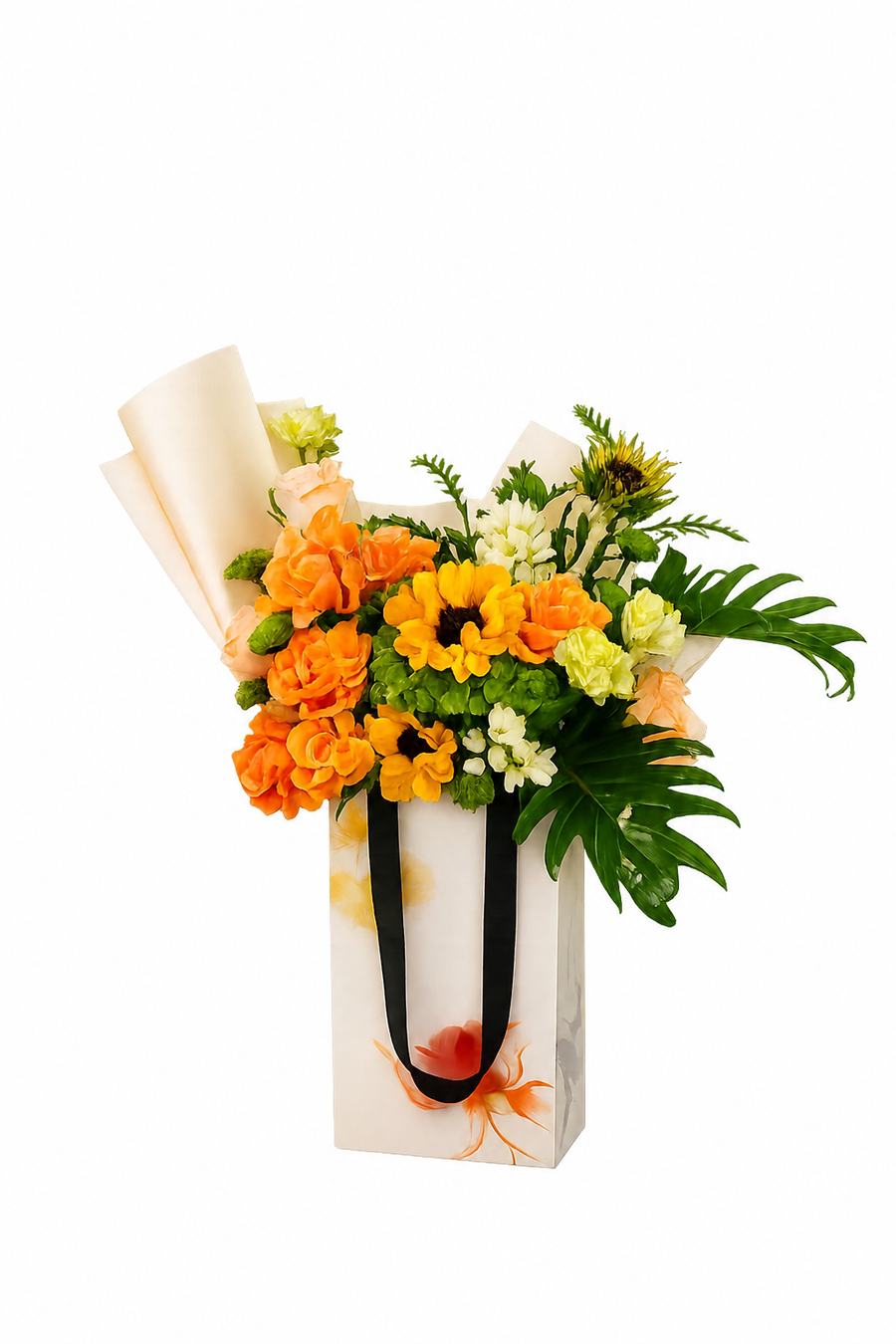 Golden Sunshine Floral Bag | Luxury Fresh Flower Arrangement in Gift Bag